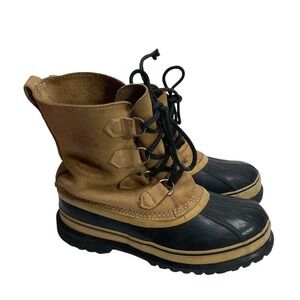 Sorel Caribou Women Sz 8 Winter‎ Snow Boots Tan Black Canada READ NO Lining SOCK